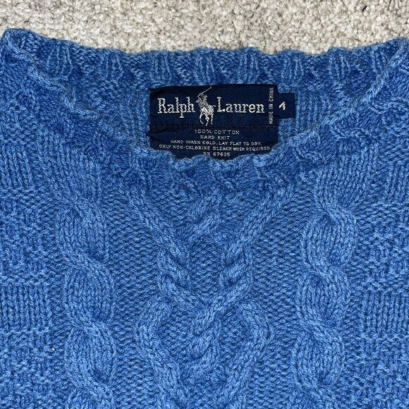 Gorgeous RL Polo Cool Vintage Vibes Hand knit Cotton Cableknit Retro Sweater-M - Picture 2 of 6